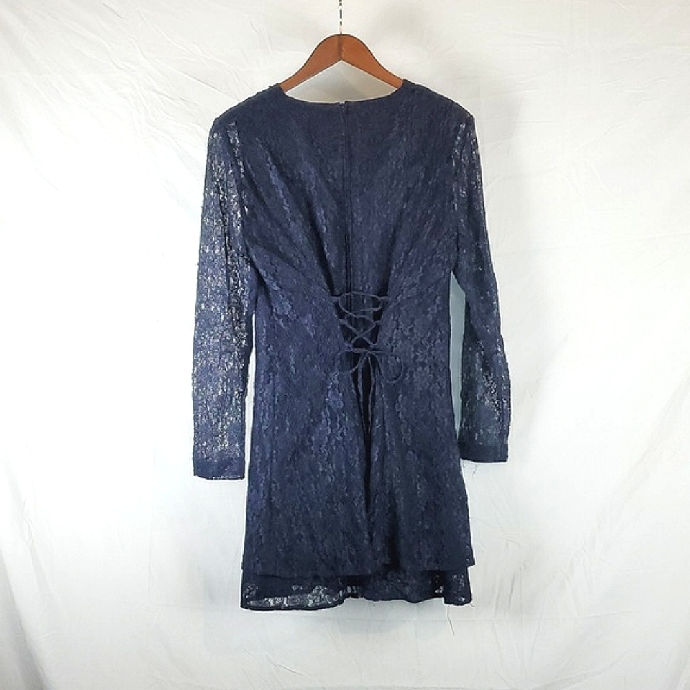Vintage‎ 90s Corset Back Blue Lace Dress - Picture 6 of 8